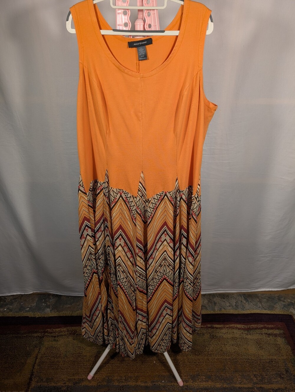 Ashley Stewart Orange Boho Maxi Dress Adjustable Ruched Skirt Size 18/20